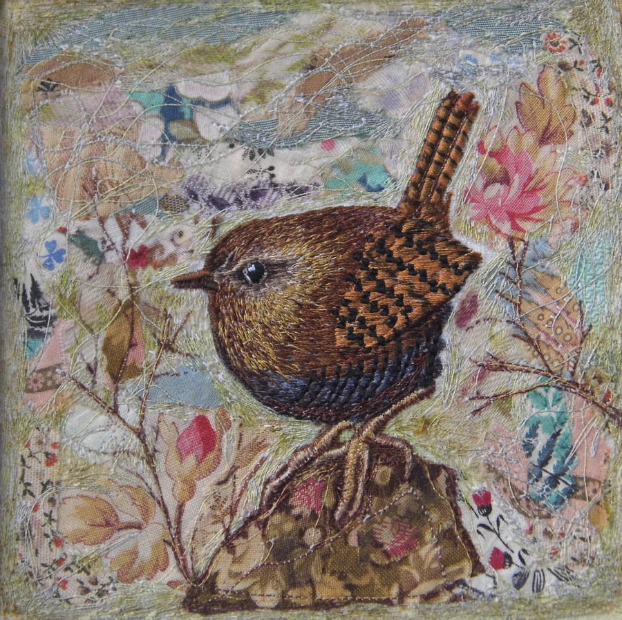 Wren - Original Embroidery Collage