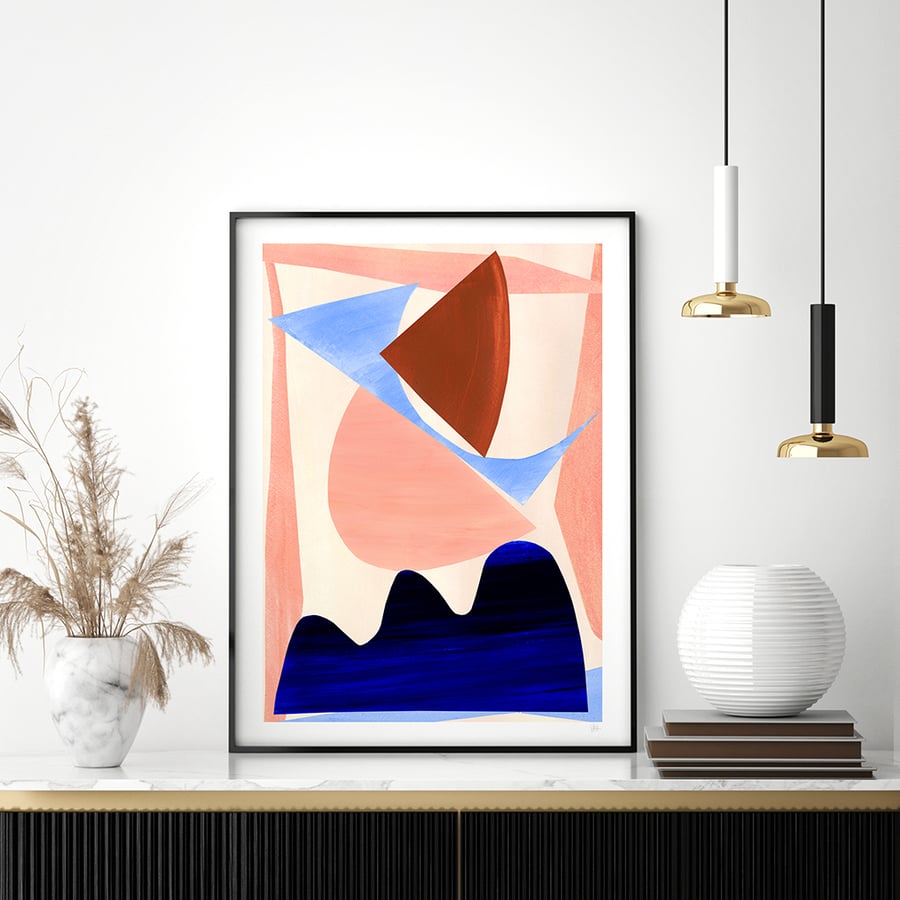 Peach and Blue Abstract Art Print