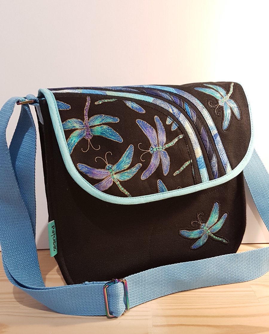 Shoulder bag,Dragonfly turquise-black