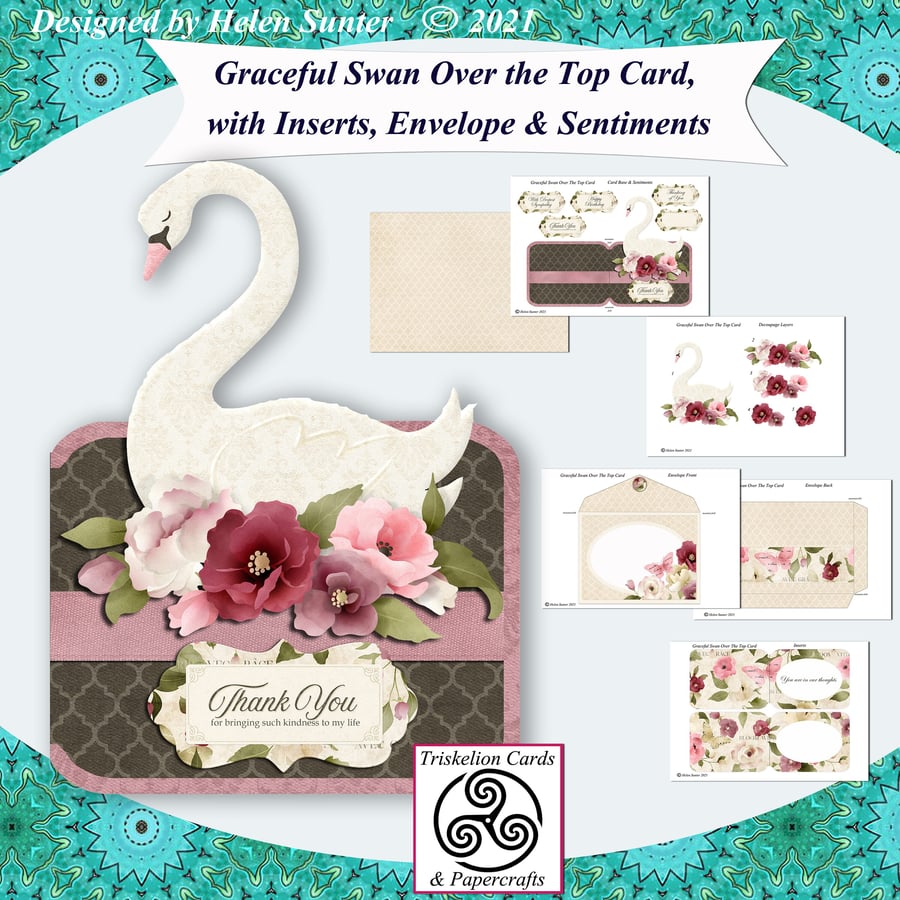 Card Making Kit Graceful Swan Over The Top Card With Decoupage Includes Inserts 