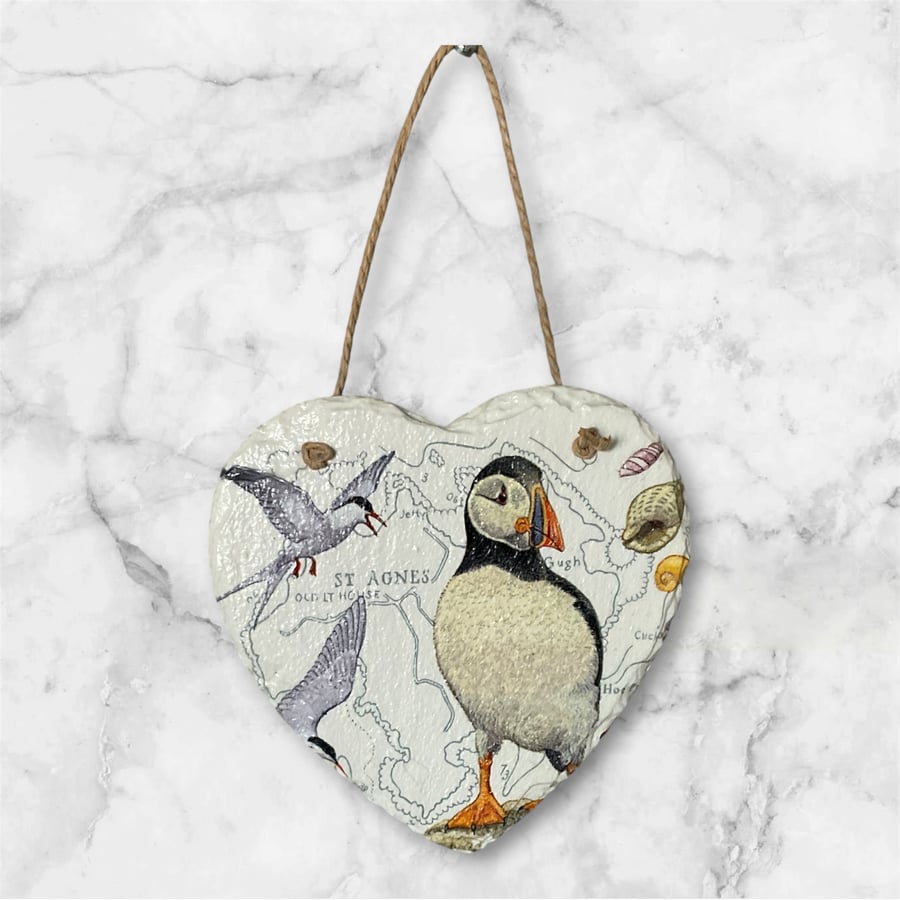 Slate Hanging Heart. Puffin