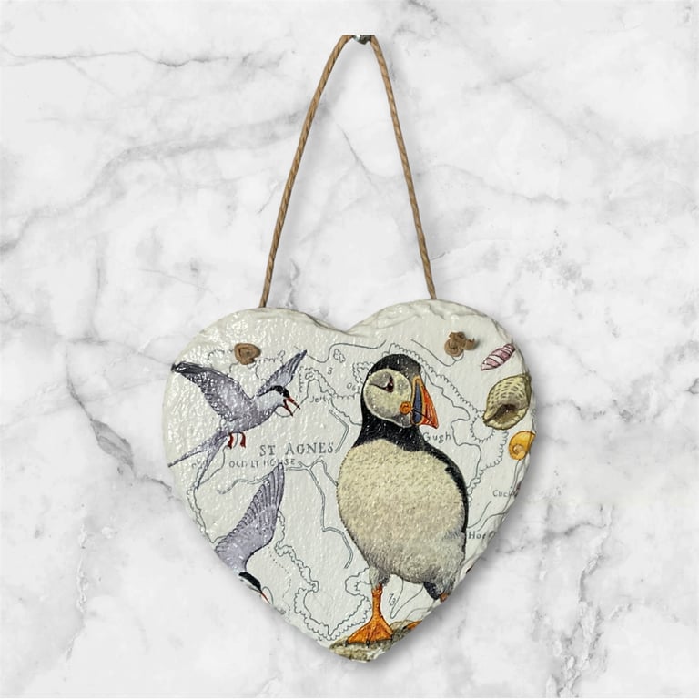 Slate Hanging Heart. Puffin