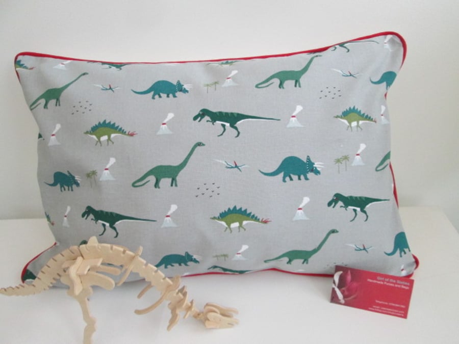 Sophie Allport Dinosaur Cushion  Cover with Red Piping