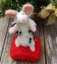 White mouse  - needlefelt.  Christmas decoration - Image 3