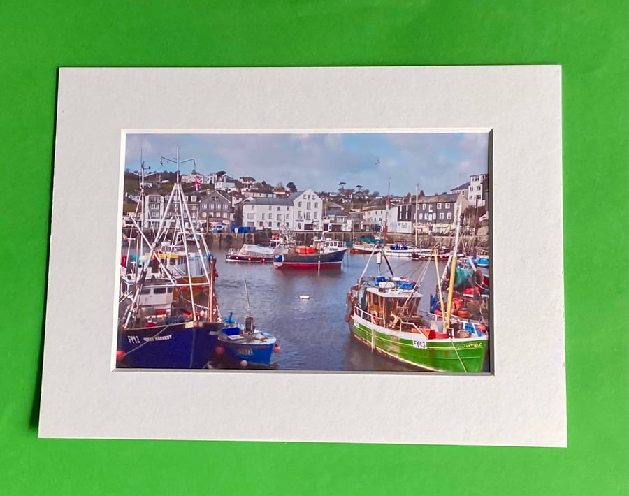 Mavagissey Harbour Cornwall - Photograph with White Mount and Backing Board