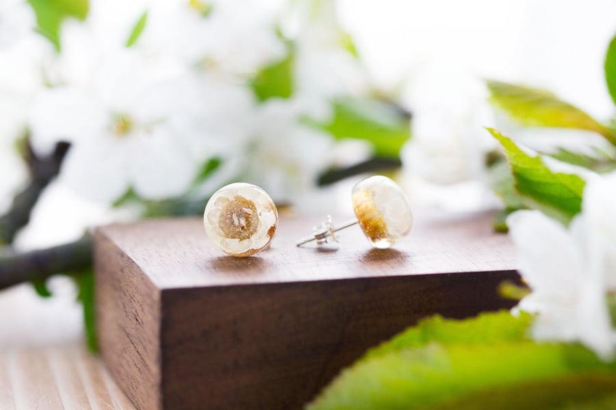 Real Flower Earrings White Blossom Floral Jewelry Pressed Flower Earrings Nature