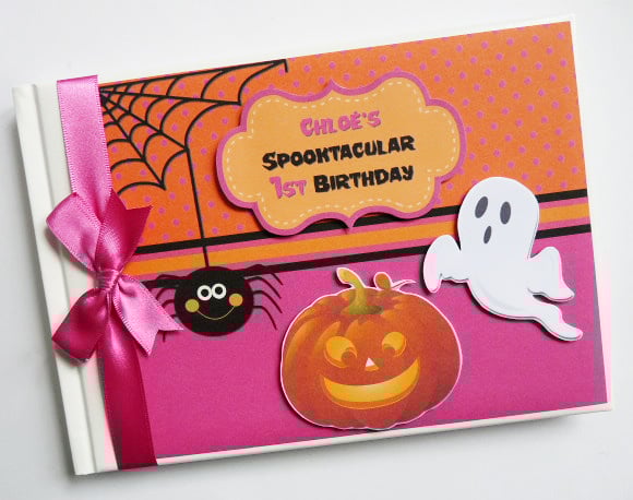 Halloween birthday guest book, pumpkin halloween party guest book, gift