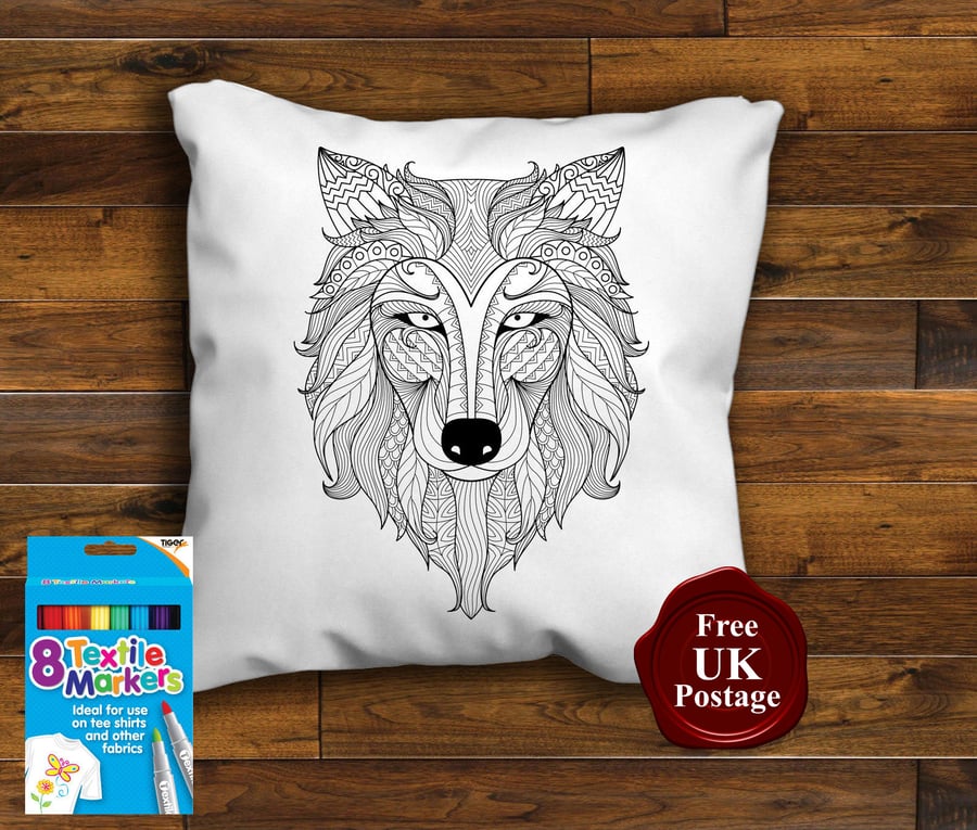 Fox Head Colouring Cushion Cover With or Without Fabric Pens Choose Your Size