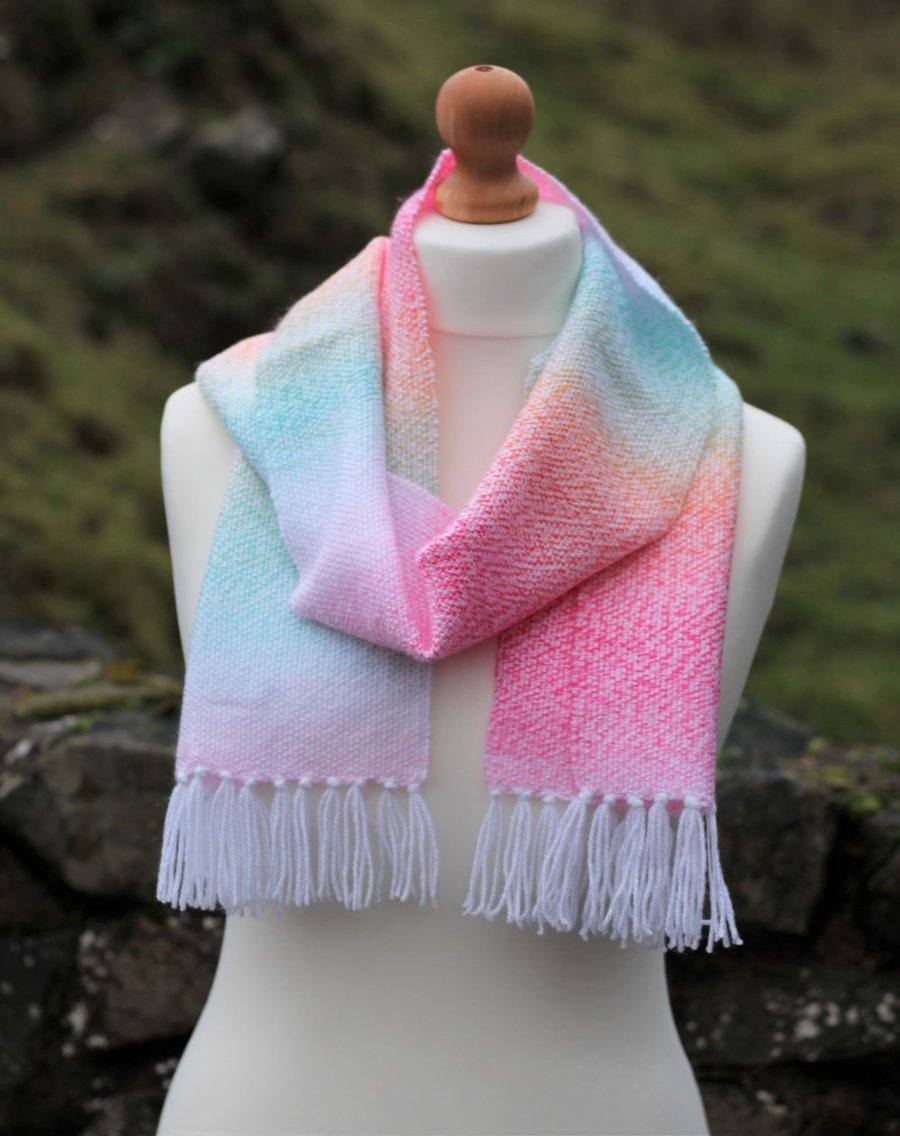 Handwoven unicorn rainbow scarf