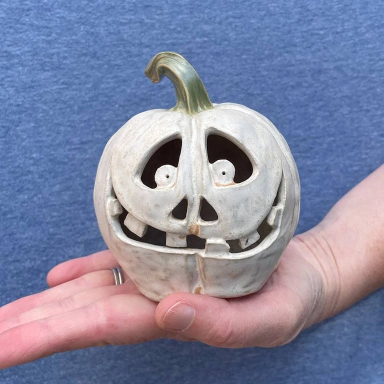 Carved Ceramic Pumpkin Halloween Decoration Tealight Lantern - Watson