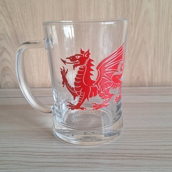 Welsh Dragon Beer Glass Tankard Gift for Men Wales Birthday Christmas Holiday 