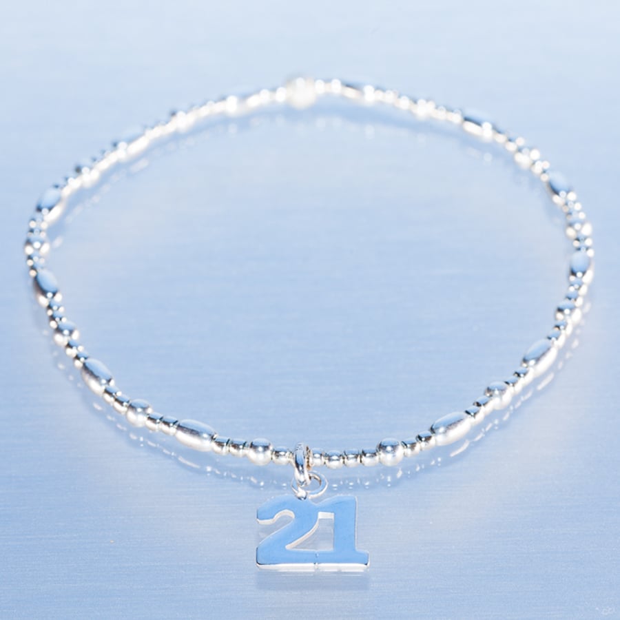 Bracelet dainty sterling silver with 21 charm