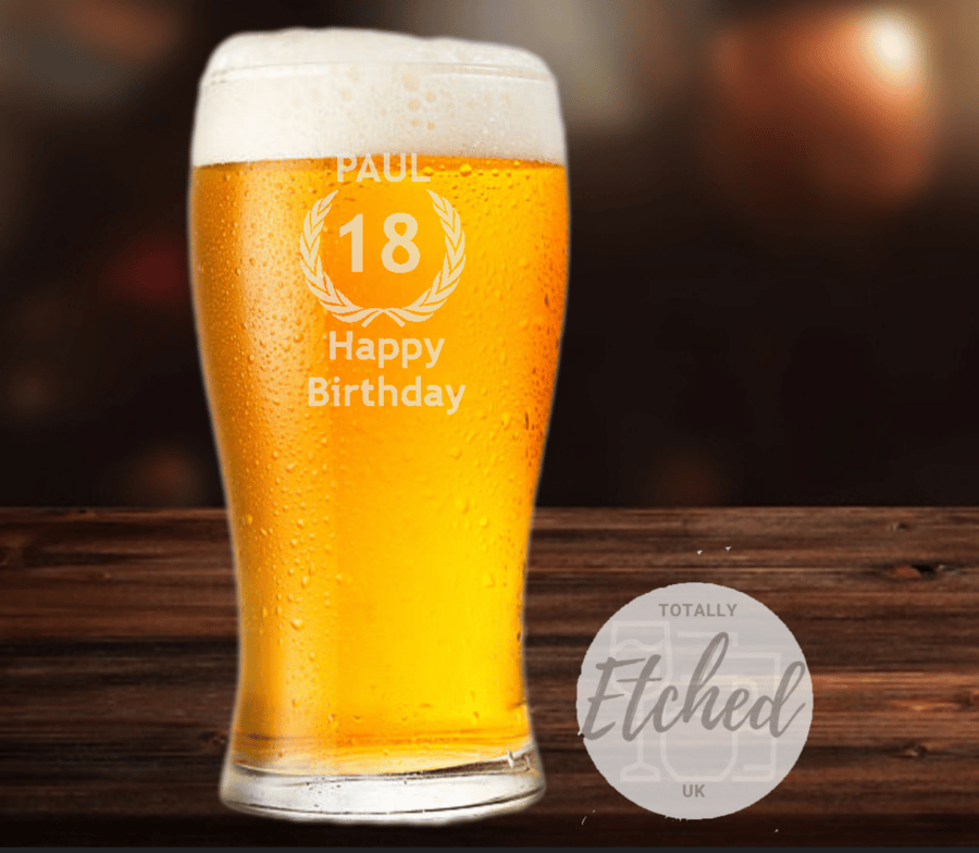 Personalised 18th BirthdayTulip Pint Glass 18th 21st 30th 40th 50th 60th