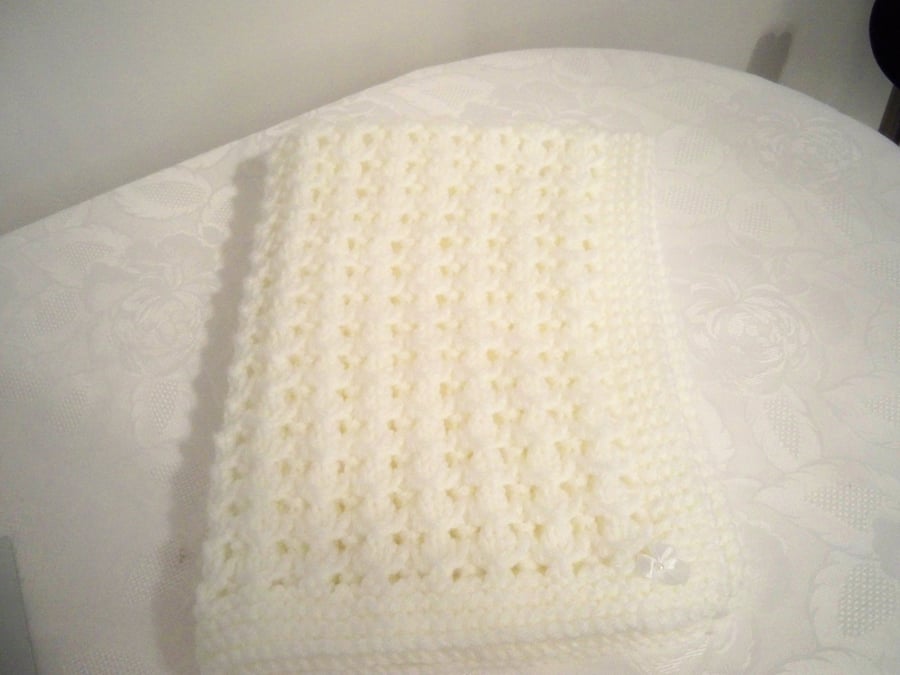  Hand knitted white chunky baby blanket MADE TO ORDER 
