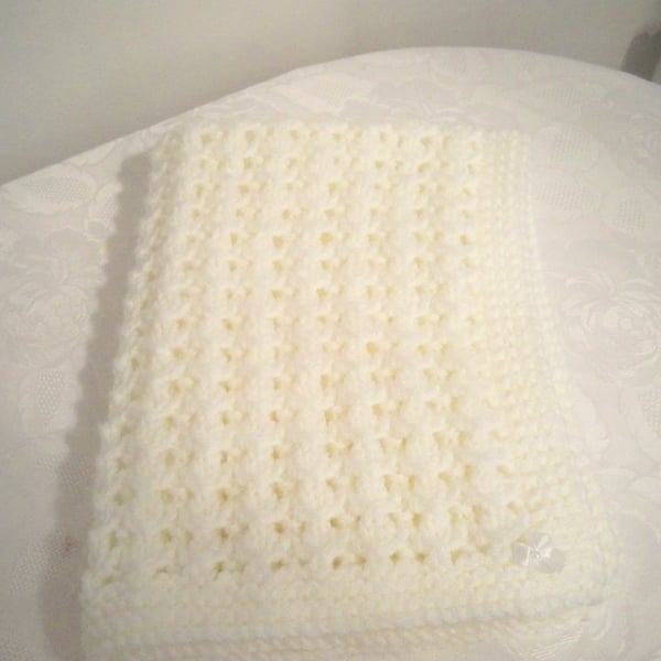  Hand knitted white chunky baby blanket MADE TO ORDER 