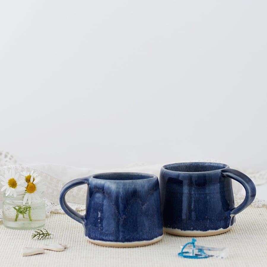 Handmade ceramic hygge espresso cup in blue and white - stoneware pottery