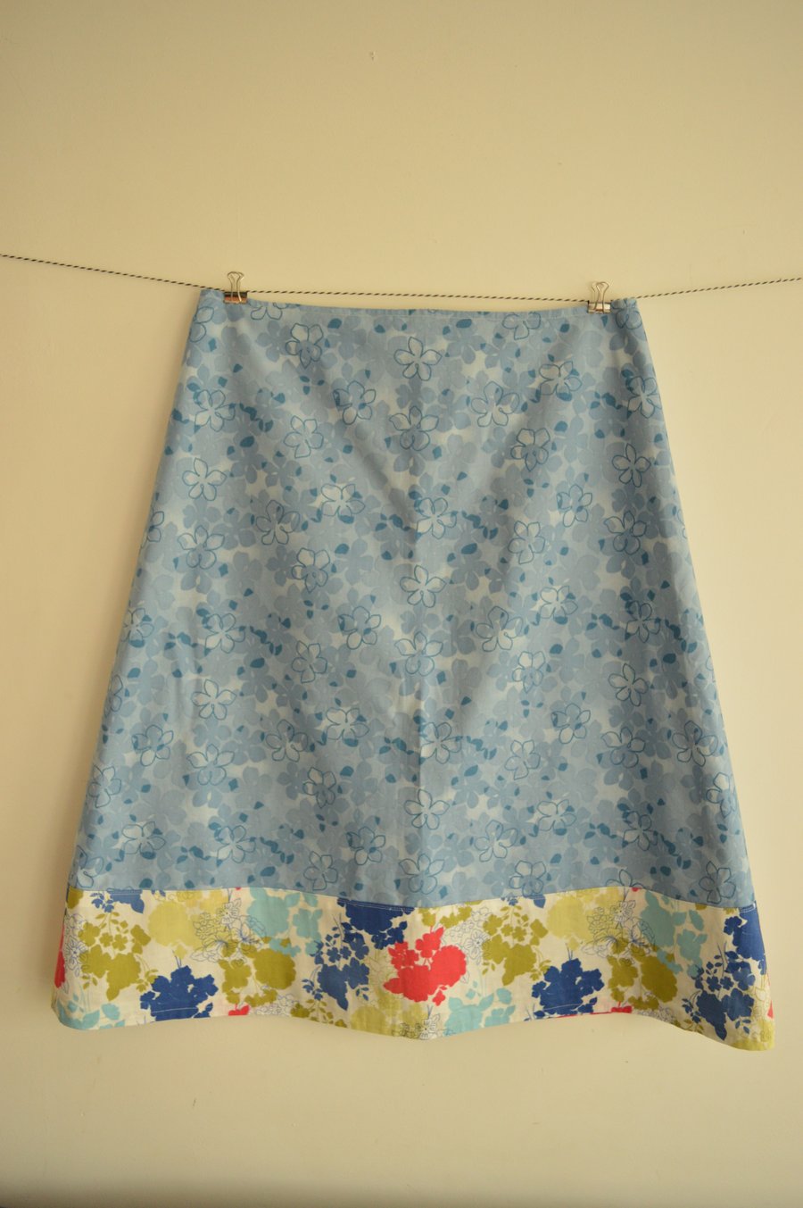 A line cotton skirt lined with Liberty fabric.