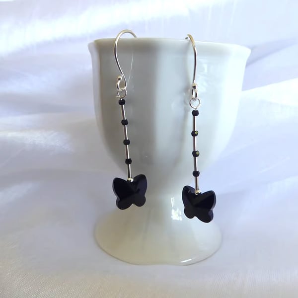 Swarovski Jet Crystal Butterflies (large) and Sterling Silver Earrings