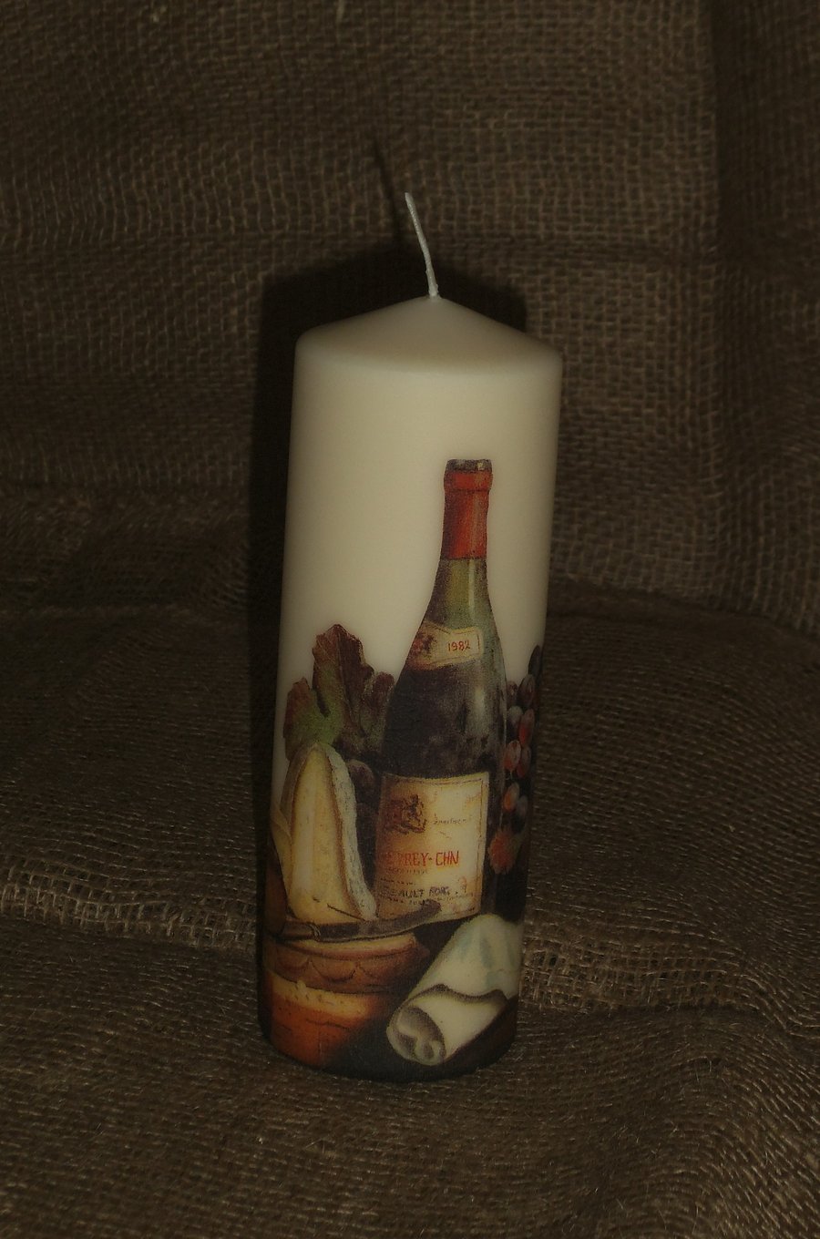 Decorated candle Wine Cheese Dinner napkin decoupage Unusual