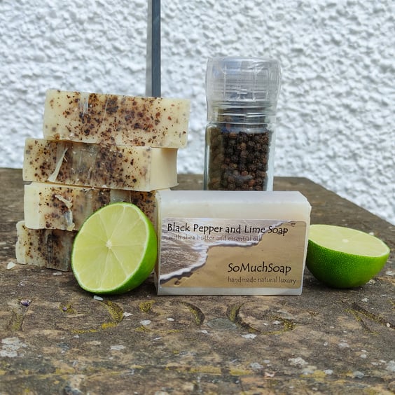 Black Pepper and Lime soap, delicate, luxurious, handmade, natural, vegan.