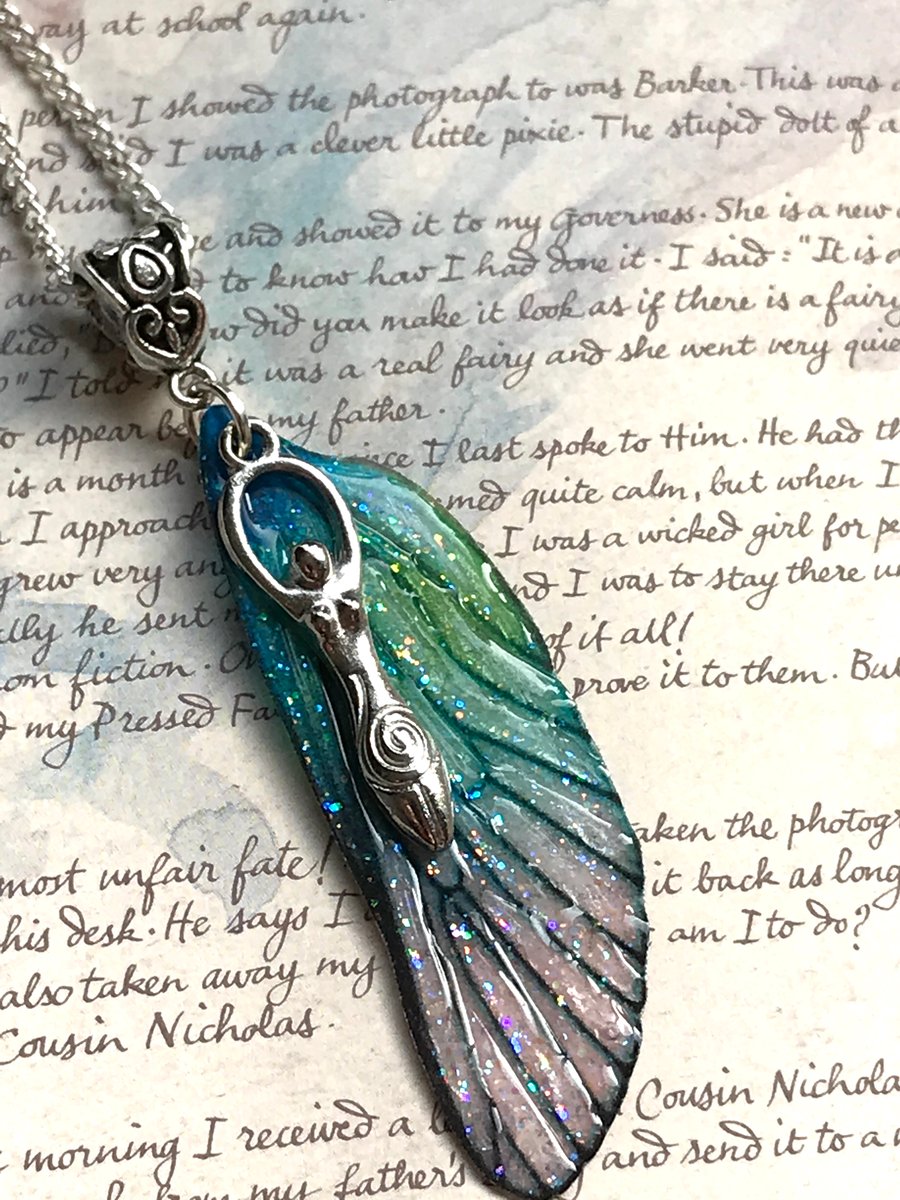 Blue and Green Goddess Fairy Wing Necklace
