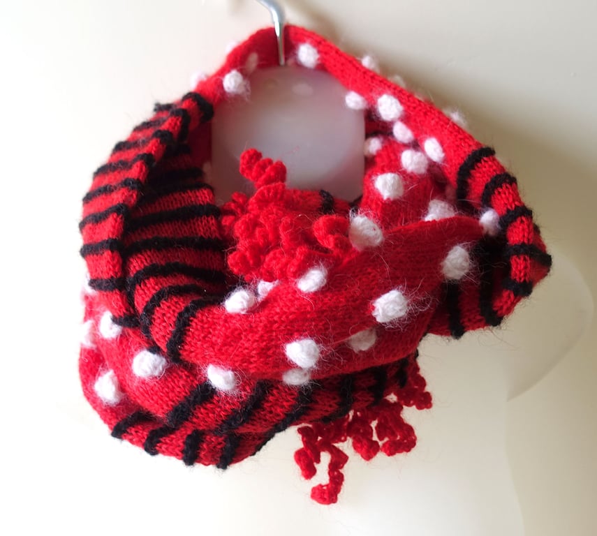Red, white and black long scarf angora wool mix supersoft  stocking filler