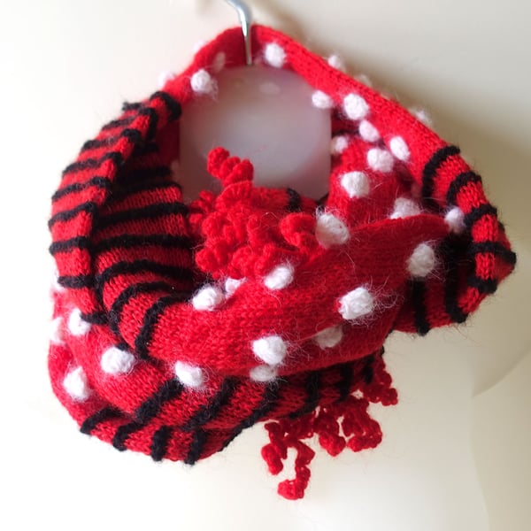 Red, white and black long scarf angora wool mix supersoft  stocking filler