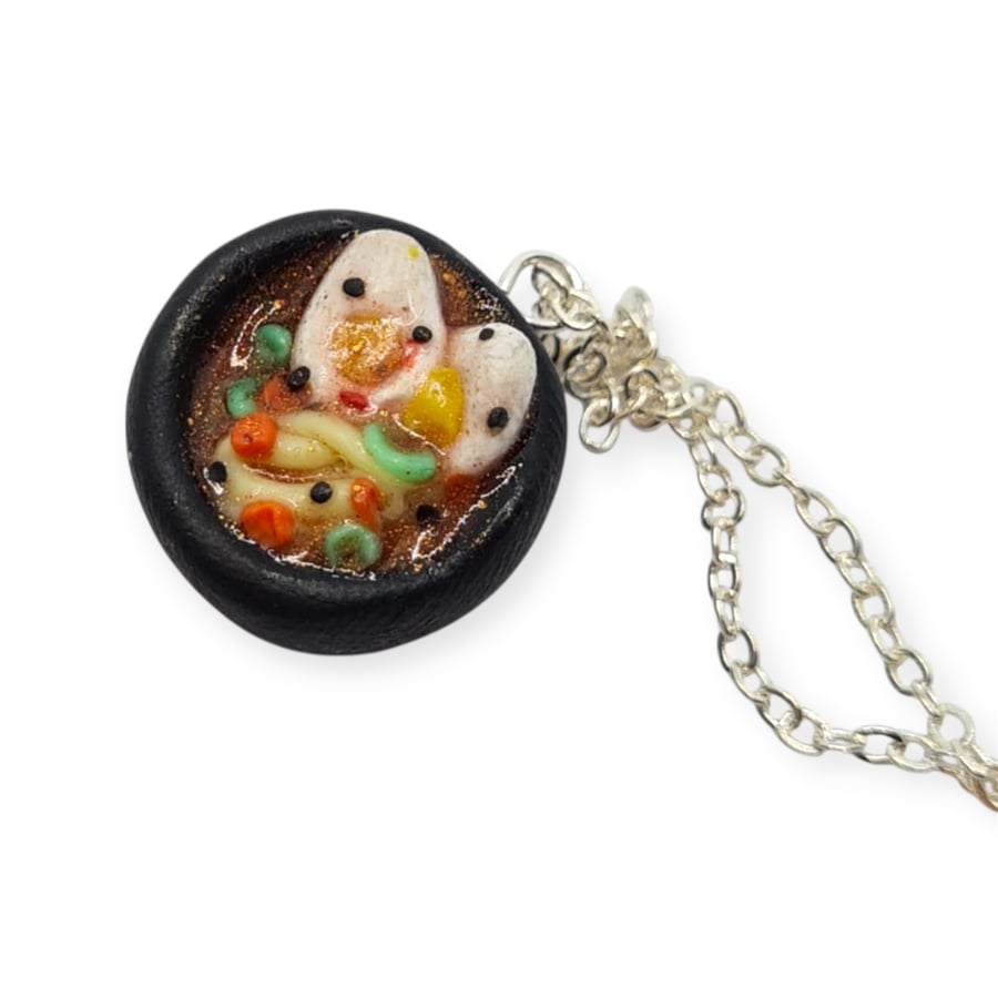 Miniature Noodle soup Bowl Pendant Necklace 
