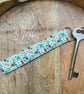 Ditsy Floral Fabric Wristlet keyring for Keys or Phone - Fabric Keyfob - Teal