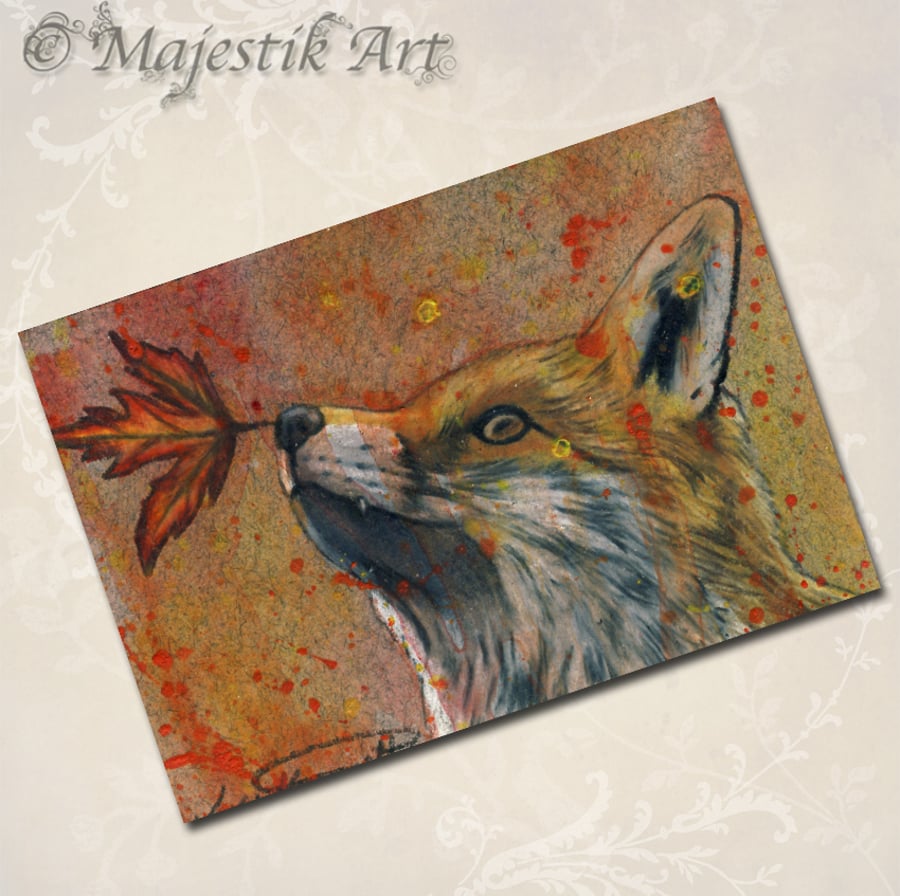 Archival ACEO Fox Print 'Autumnal' By V Kenworthy