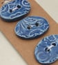 3 Medium Oval Ice Blue Leaf Pattern Ceramic Buttons - Image 4