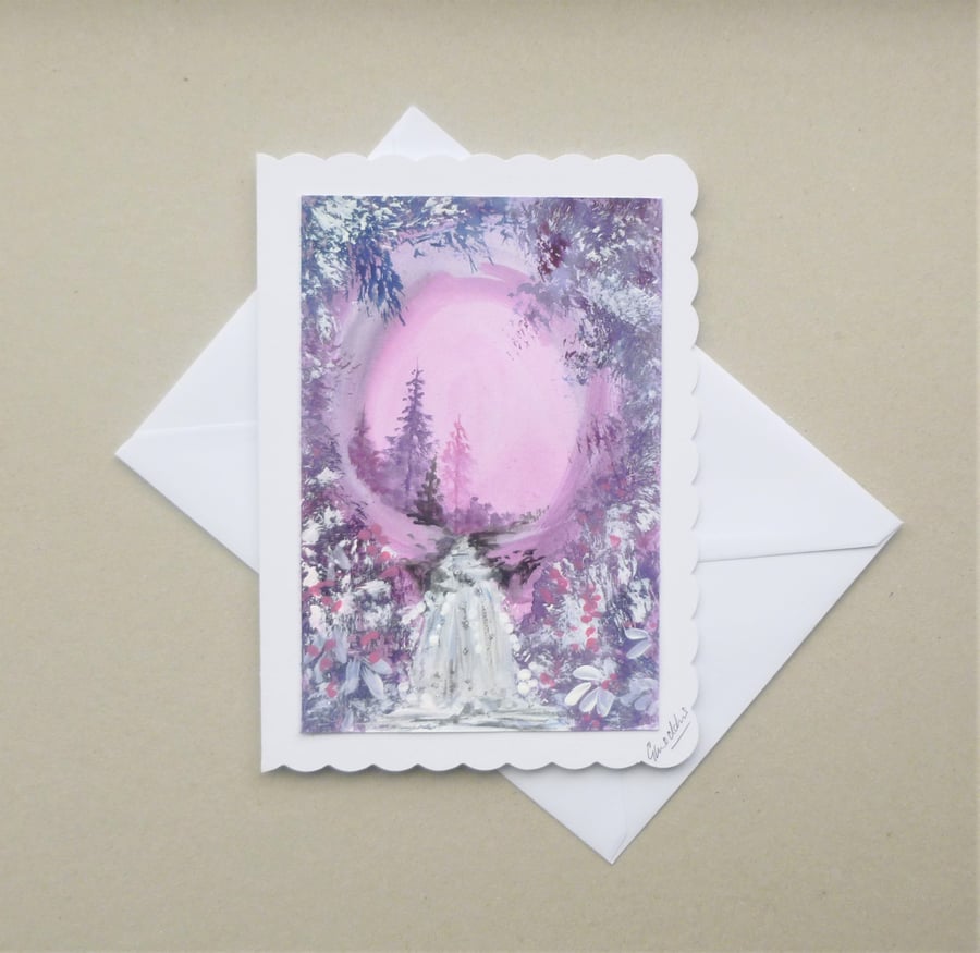 hand painted fantasy blank greetings card ( ref F 612 A4 )