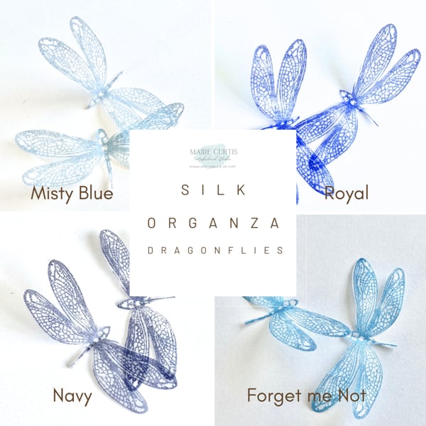 Hand printed Organza Dragonflies in shades of Blue