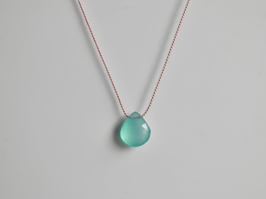Aqua Blue Chalcedony Minimalist Necklace