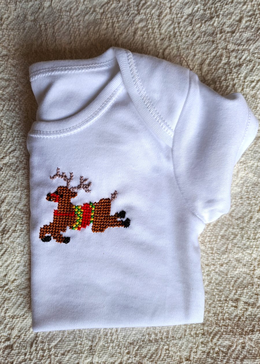 Reindeer, vest, age 3-6 months, hand embroidered