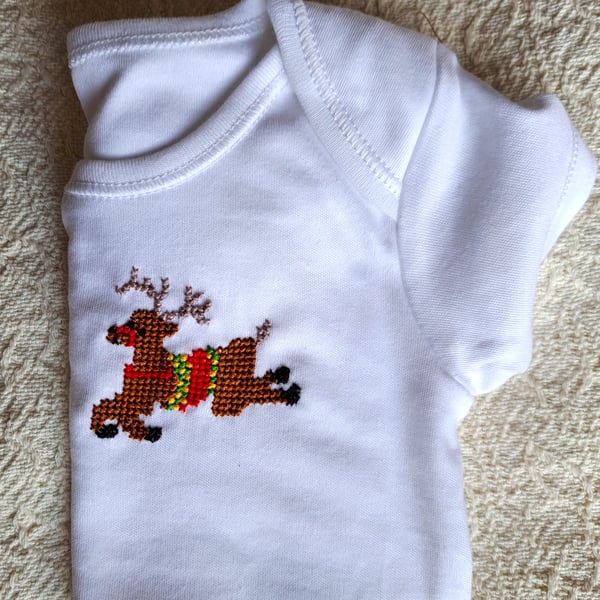 Reindeer, vest, age 3-6 months, hand embroidered