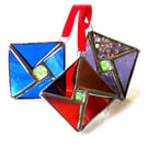 Stained Glass Tree Decoration Set of 3 5cm Square Christmas Dichroic