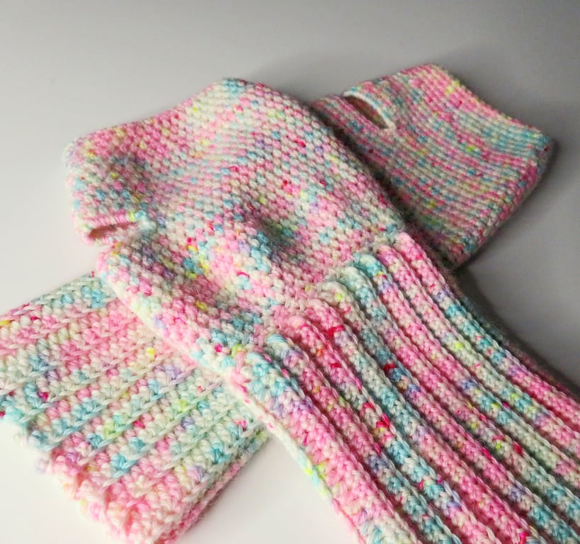 Pink Crochet Fingerless Gloves