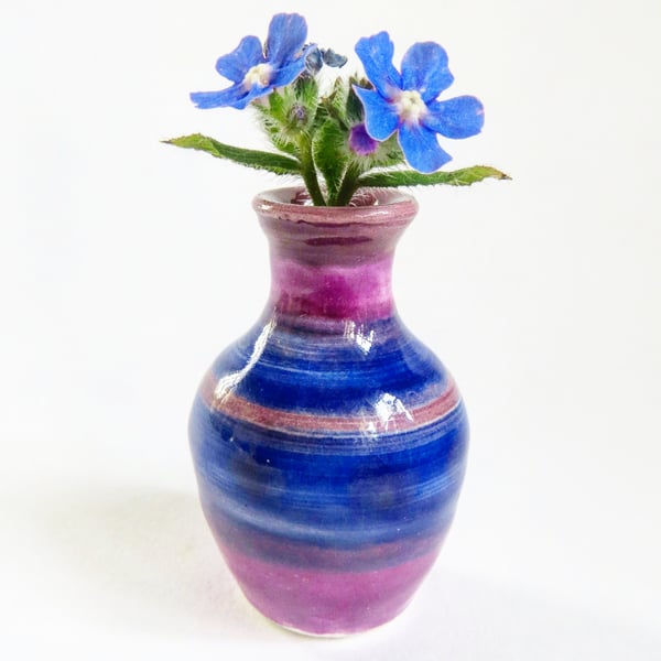Mini Ceramic Pottery Vase in Blue and Purple Glazes