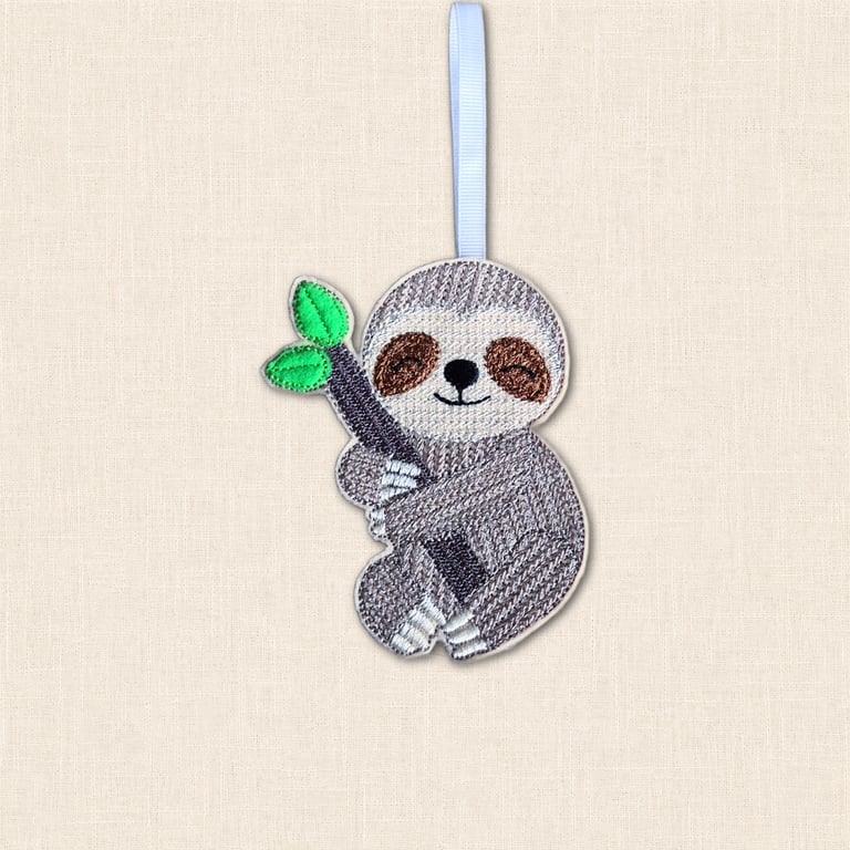 Knit Stitch Sloth Decoration - Embroidered Felt Hanging Decor