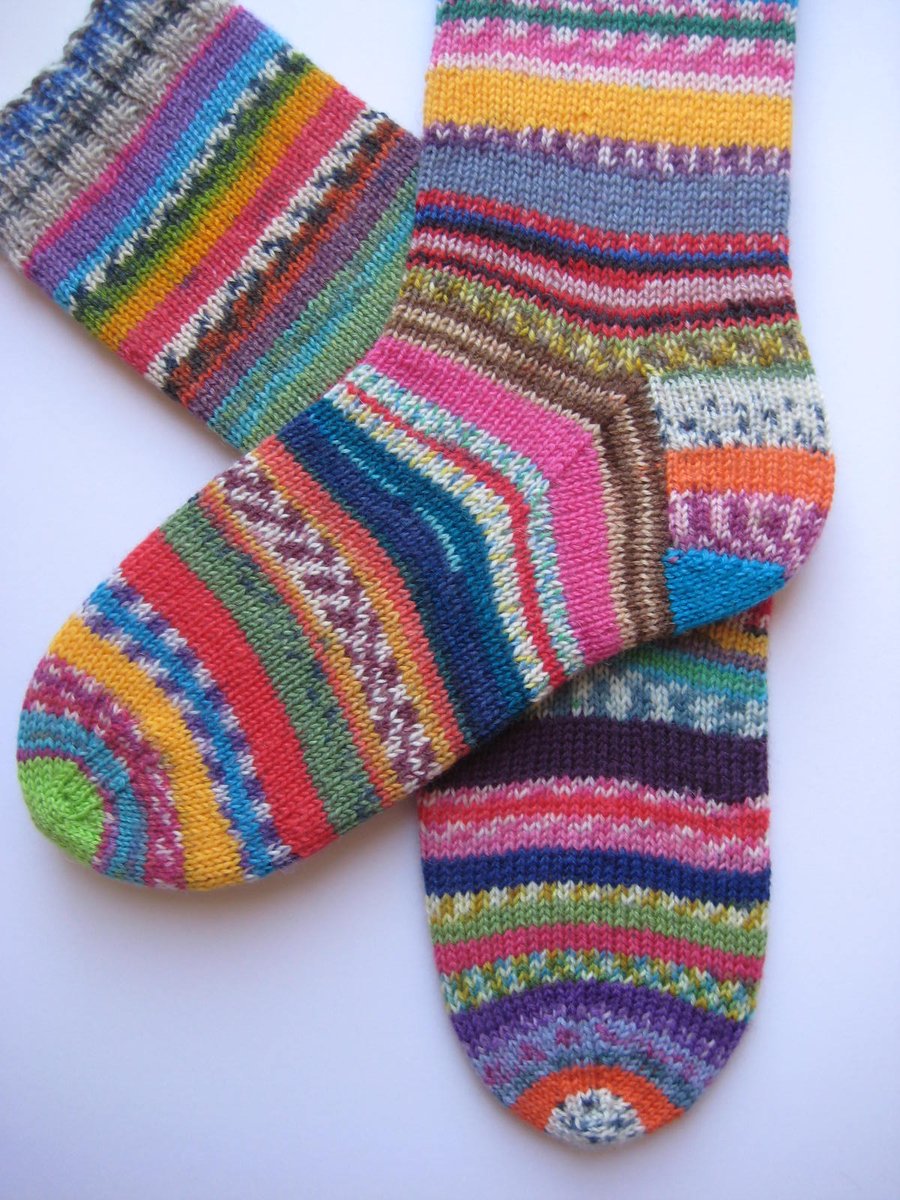 hand knit womens scrappy wool socks UK 4-6