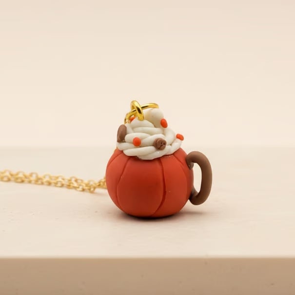 Pumpkin Latte Mug Necklace – Handmade Autumn Charm Pendant