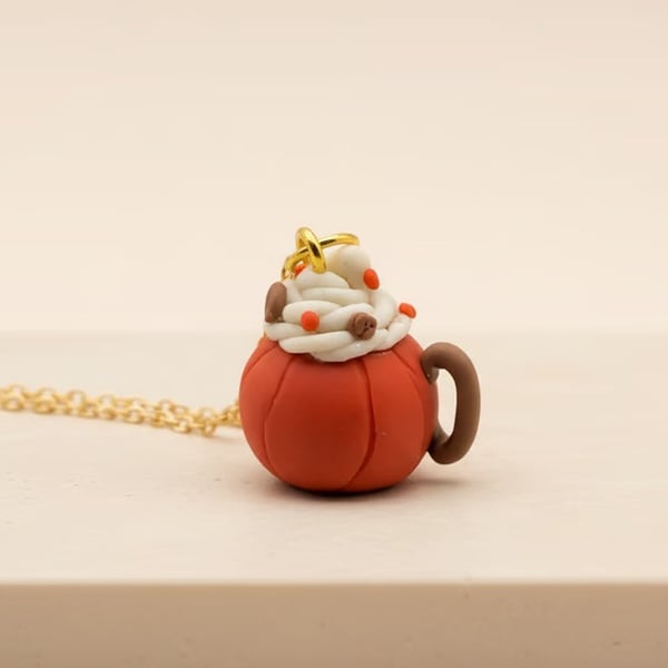 Pumpkin Latte Mug Necklace – Handmade Autumn Charm Pendant