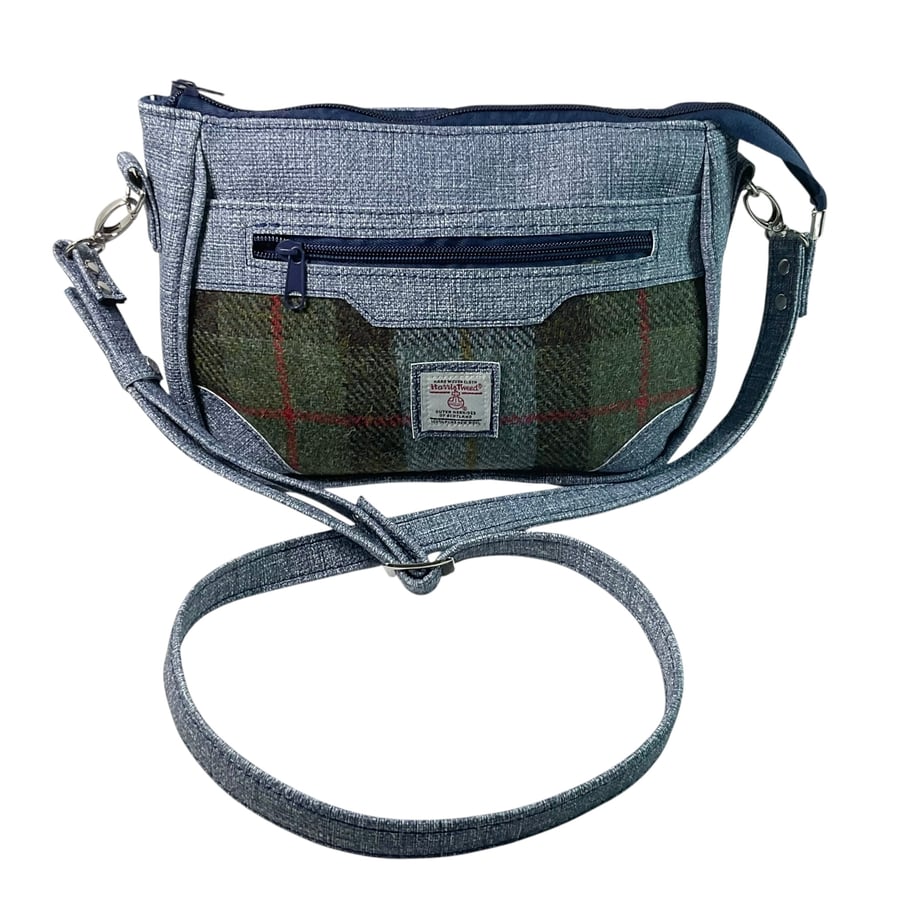  Harris tweed  and faux leather blue handbag