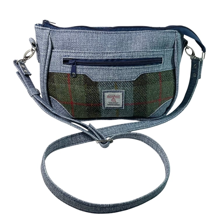  Harris tweed  and faux leather blue handbag