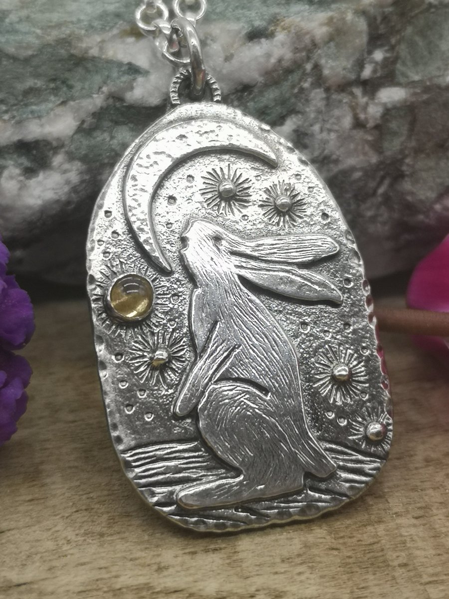Gazing at the Heavens Hare Pendant with citrine 