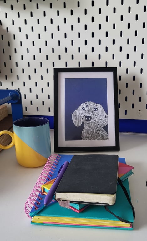 Sausage Dog Lino Print - Dog Lovers Gift - Dog Wall Art - Dopamine Decor