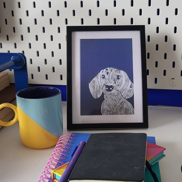 Sausage Dog Lino Print - Dog Lovers Gift - Dog Wall Art - Dopamine Decor