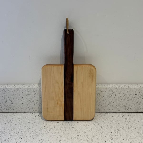 Maple and Walnut Small Serving Board with Handle