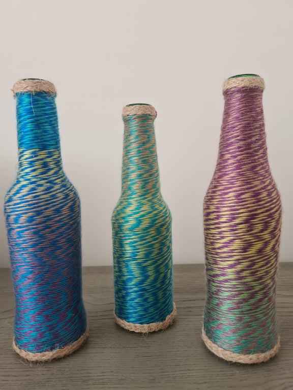 Set Of 3 Marble-effect Yarn Wrapped Bottles